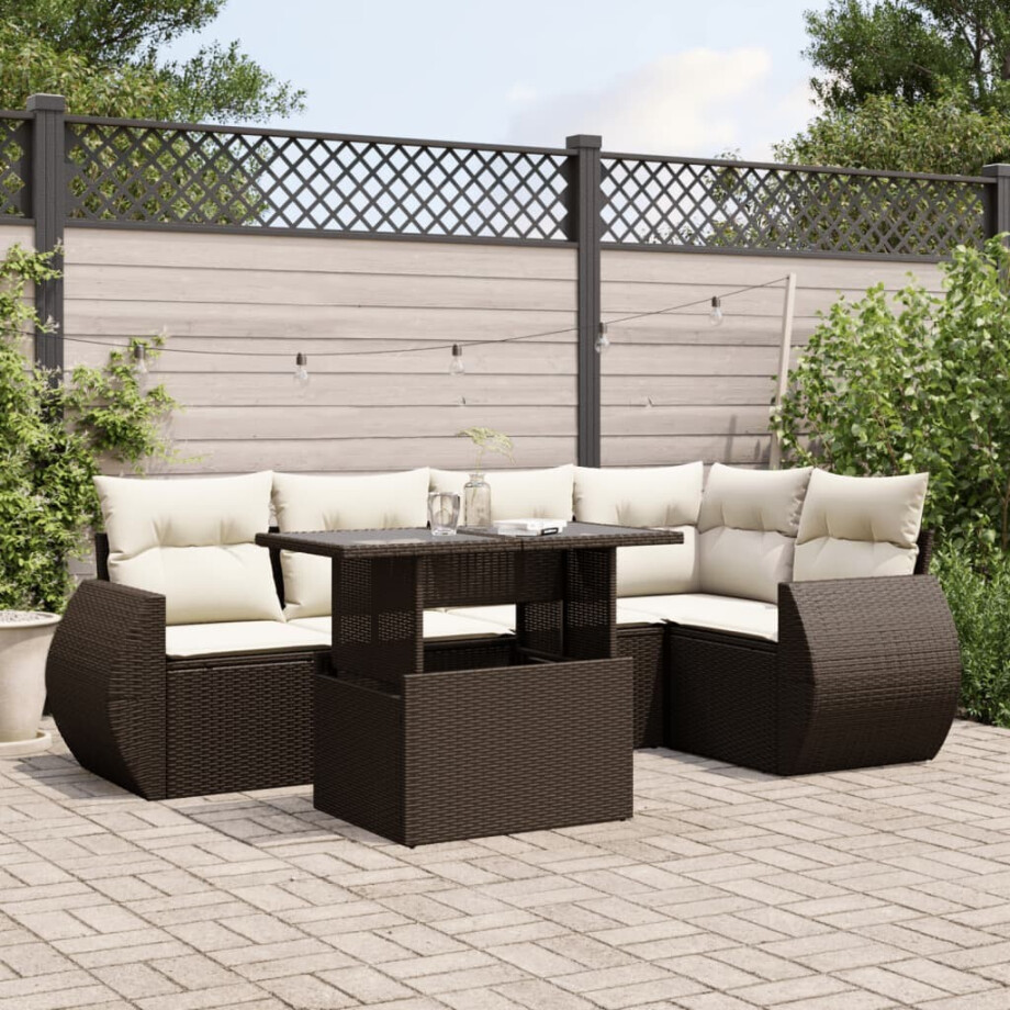 vidaXL 6-delige Loungeset met kussens poly rattan bruin afbeelding 1