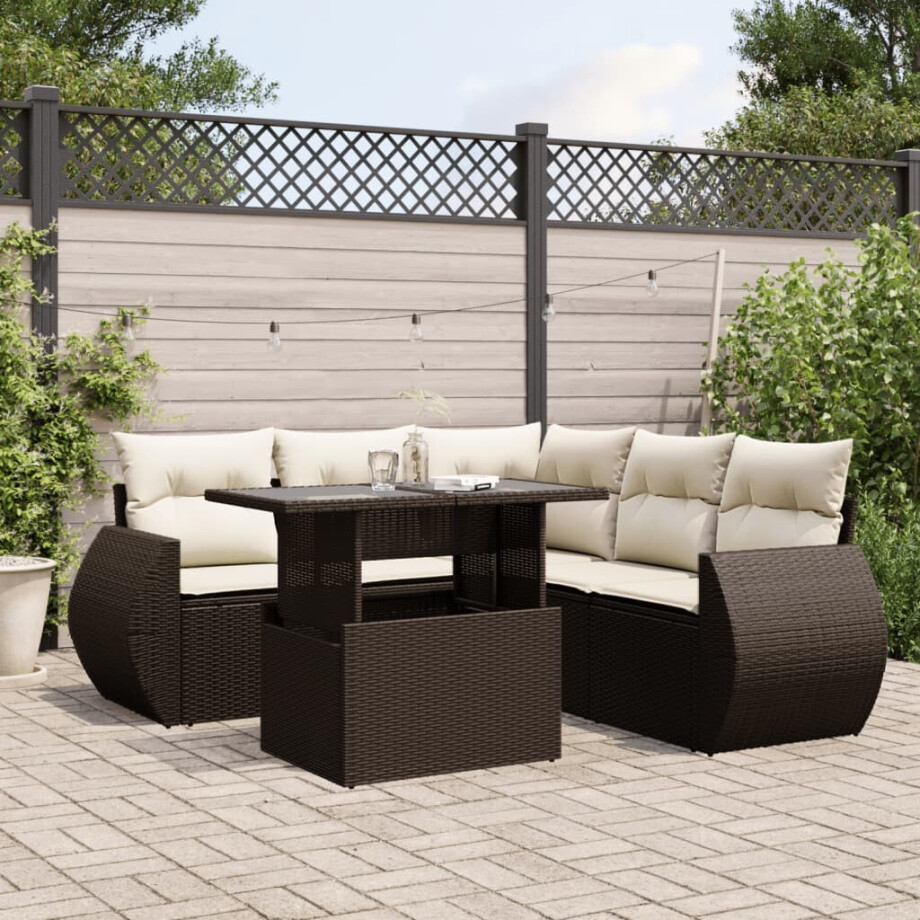 vidaXL 6-delige Loungeset met kussens poly rattan bruin afbeelding 1
