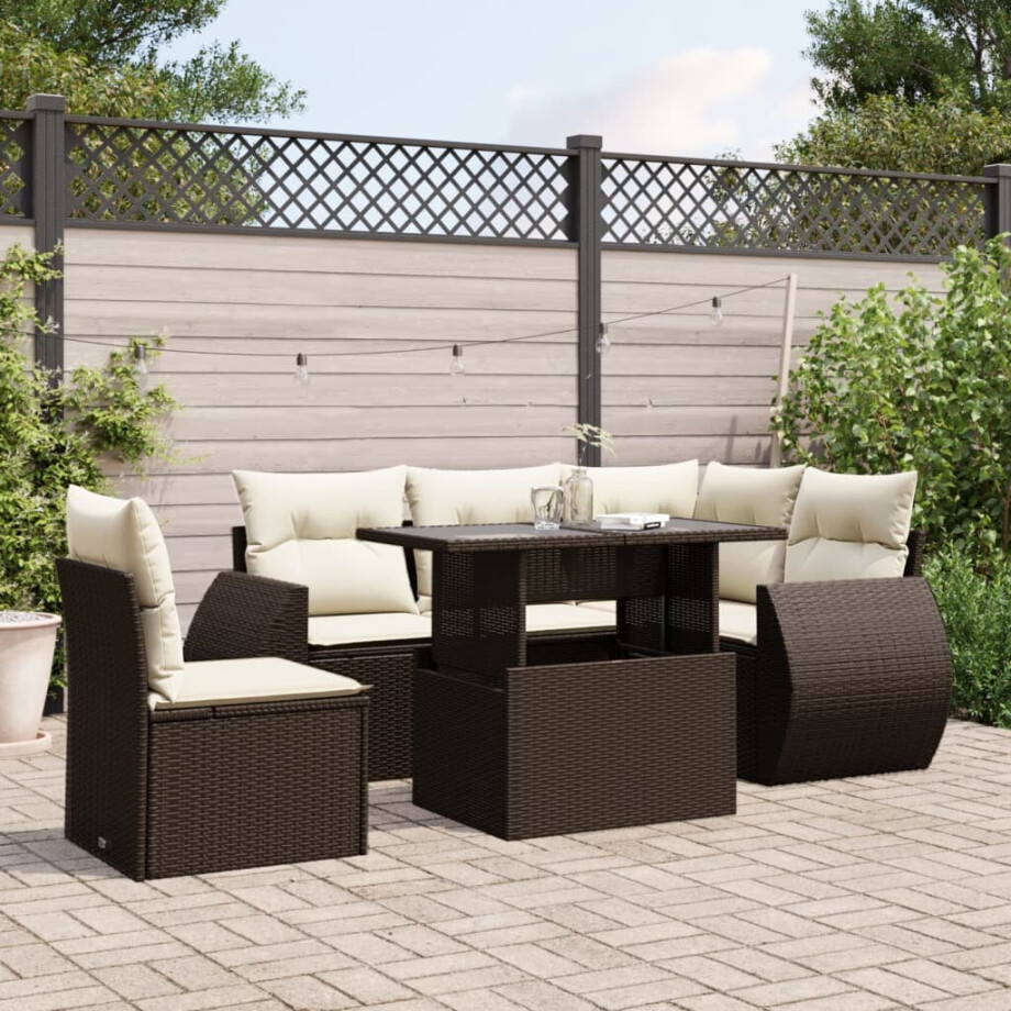 vidaXL 6-delige Loungeset met kussens poly rattan bruin afbeelding 1