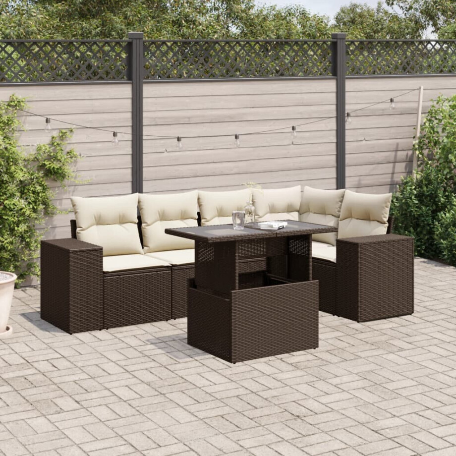 vidaXL 6-delige Loungeset met kussens poly rattan bruin afbeelding 1