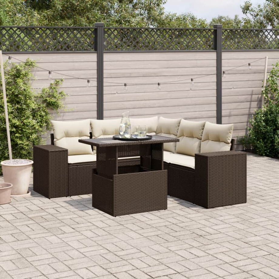vidaXL 6-delige Loungeset met kussens poly rattan bruin afbeelding 1