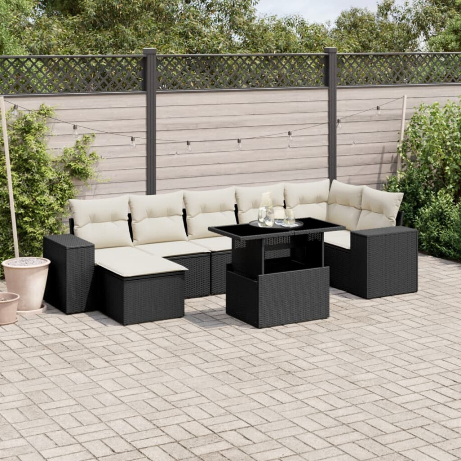 vidaXL 8-delige Loungeset met kussens poly rattan zwart afbeelding 1