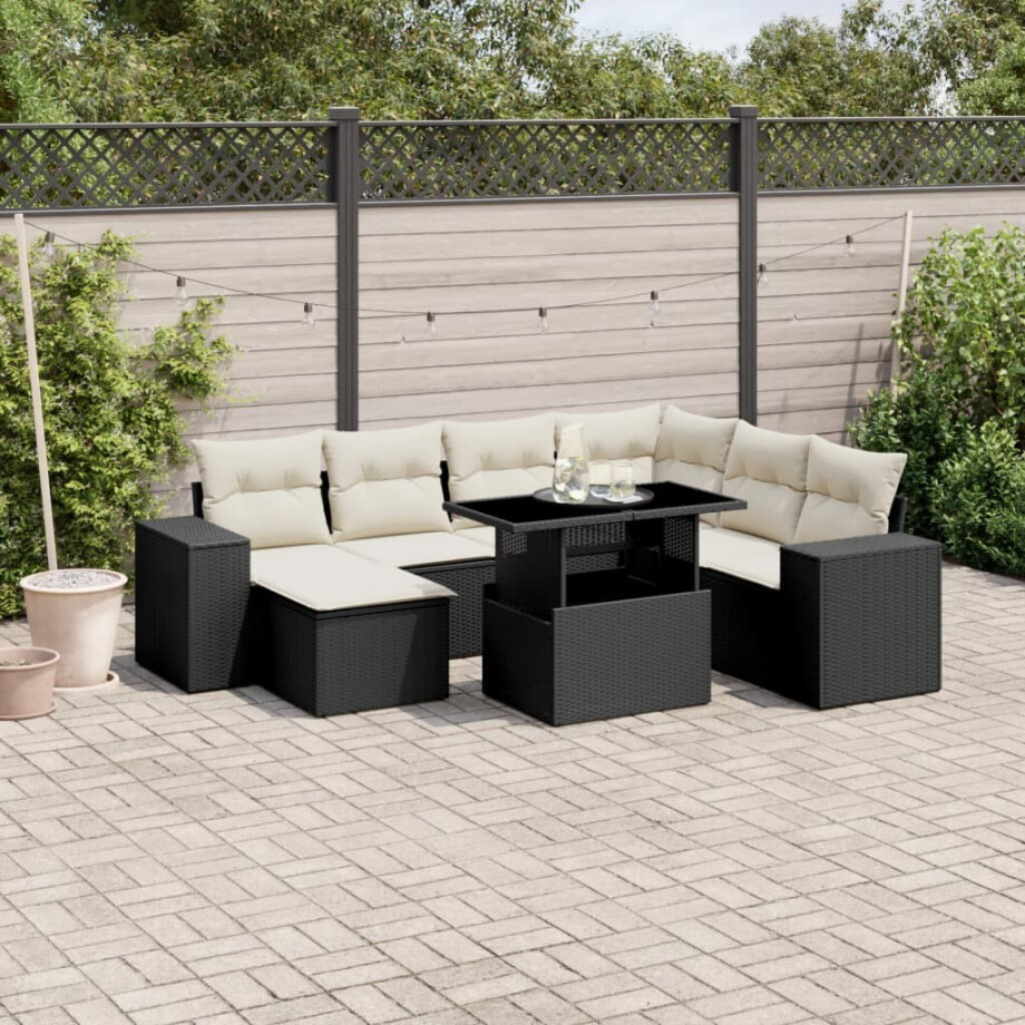 vidaXL 8-delige Loungeset met kussens poly rattan zwart afbeelding 1