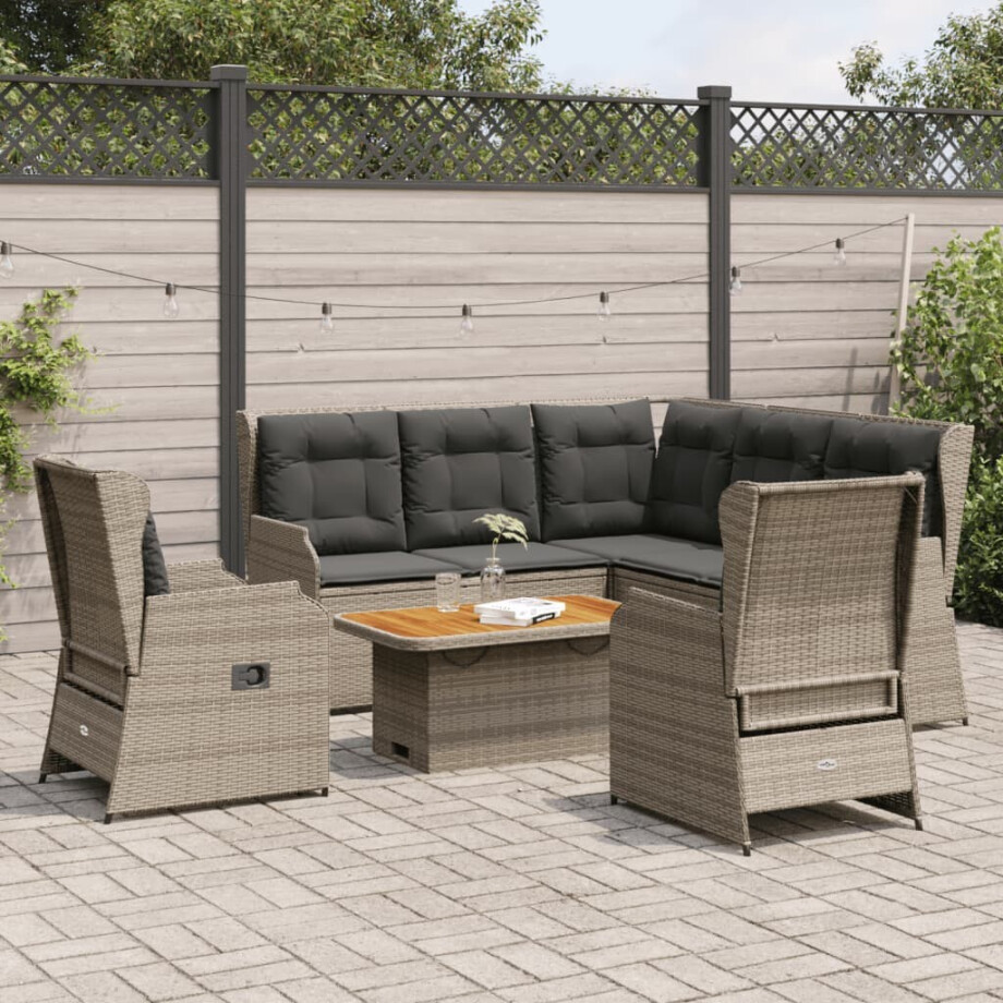 vidaXL 6-delige Loungeset met kussens poly rattan grijs afbeelding 1
