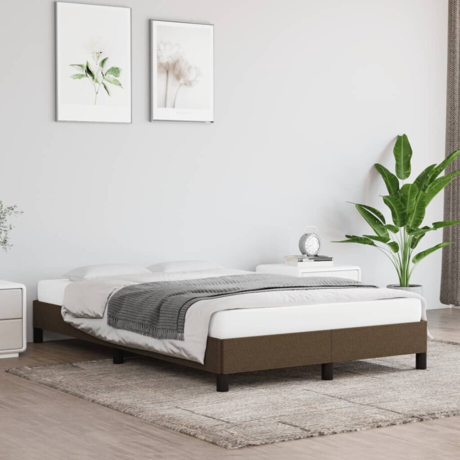 vidaXL Bedframe zonder matras 120x190 cm stof donkerbruin afbeelding 1