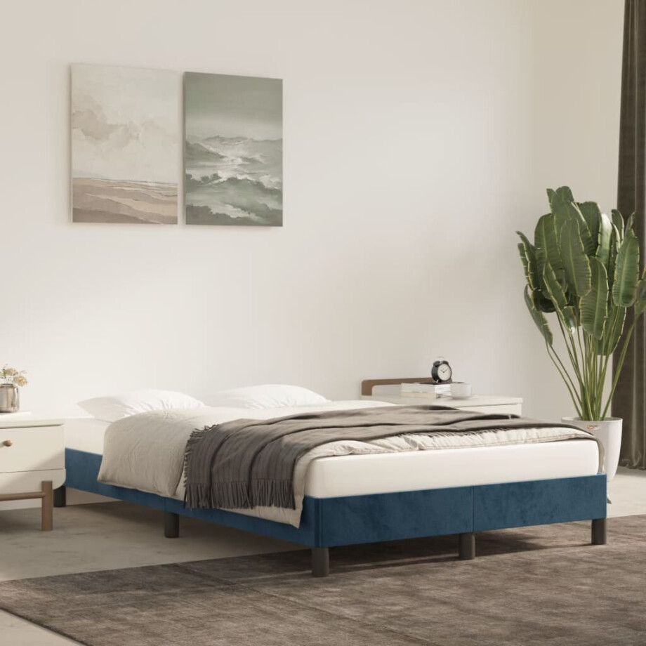 vidaXL Bedframe zonder matras 120x190 cm fluweel donkerblauw afbeelding 1