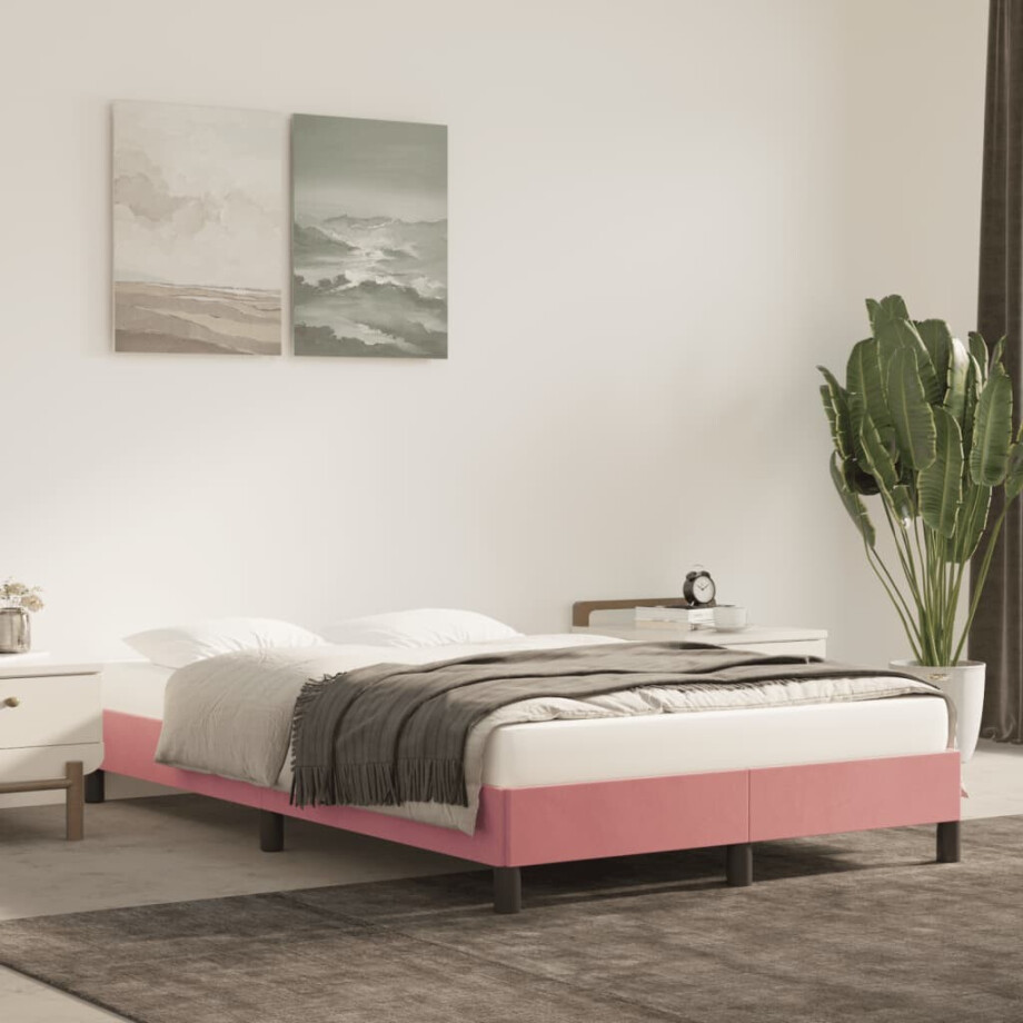 vidaXL Bedframe zonder matras 120x190 cm fluweel roze vidaXL Bedframe zonder matras 120x190 cm fluweel roze afbeelding 1