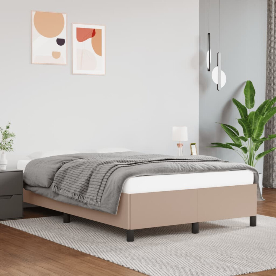 vidaXL Bedframe zonder matras 120x190 cm kunstleer cappuccinokleurig afbeelding 1