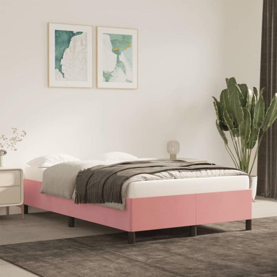 vidaXL Bedframe zonder matras 120x190 cm fluweel roze afbeelding 1