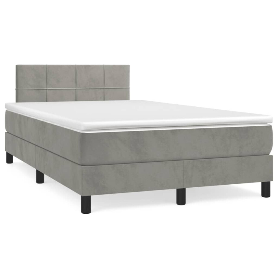 vidaXL Boxspring met matras fluweel lichtgrijs 120x190 cm afbeelding 1