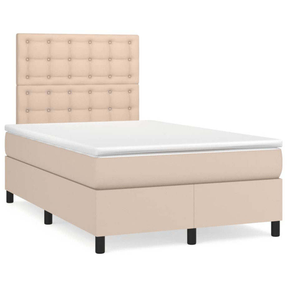 vidaXL Boxspring met matras kunstleer cappuccinokleurig 120x190 cm afbeelding 1