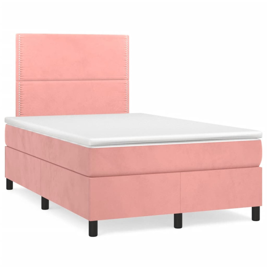 vidaXL Boxspring met matras fluweel roze 120x190 cm afbeelding 1