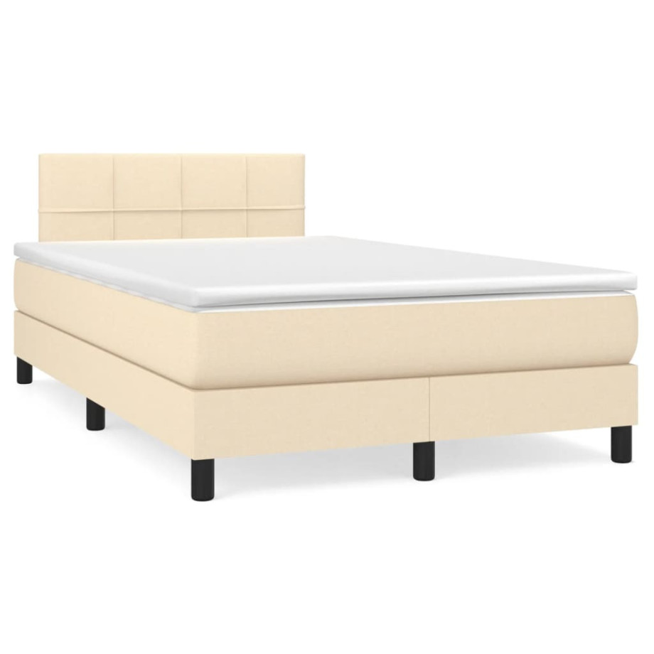 vidaXL Boxspring met matras en LED stof crèmekleurig 120x190 cm afbeelding 1