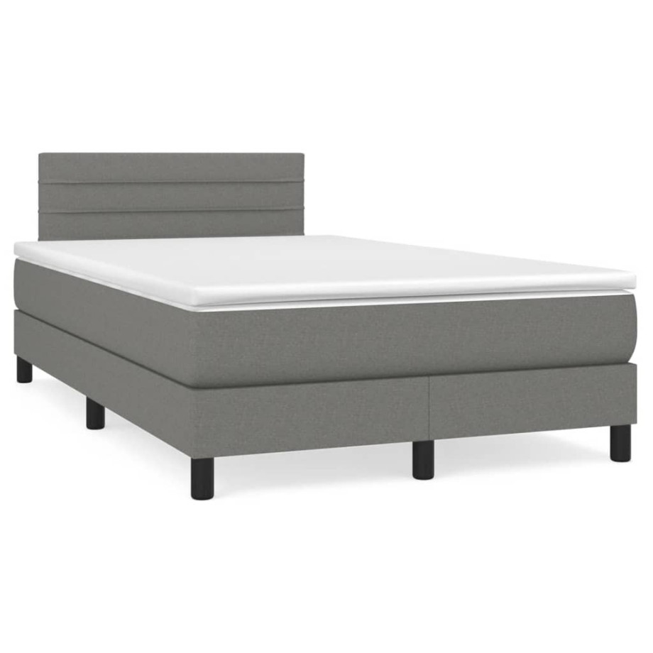 vidaXL Boxspring met matras en LED stof donkergrijs 120x190 cm afbeelding 1