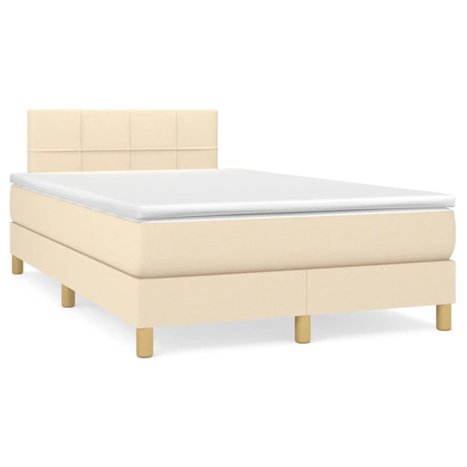 vidaXL Boxspring met matras en LED stof crèmekleurig 120x190 cm afbeelding 1