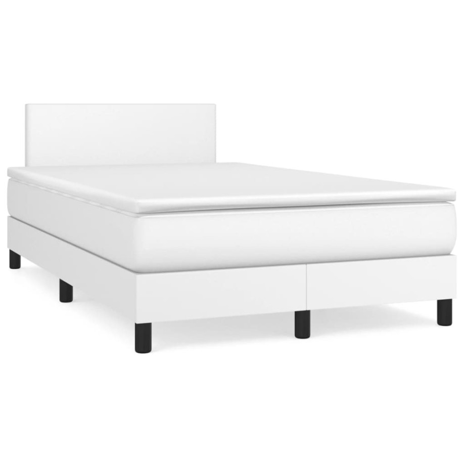 vidaXL Boxspring met matras en LED kunstleer wit 120x190 cm afbeelding 1