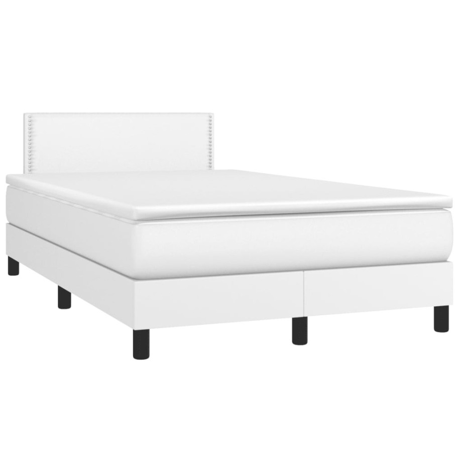 vidaXL Boxspring met matras en LED kunstleer wit 120x190 cm afbeelding 1