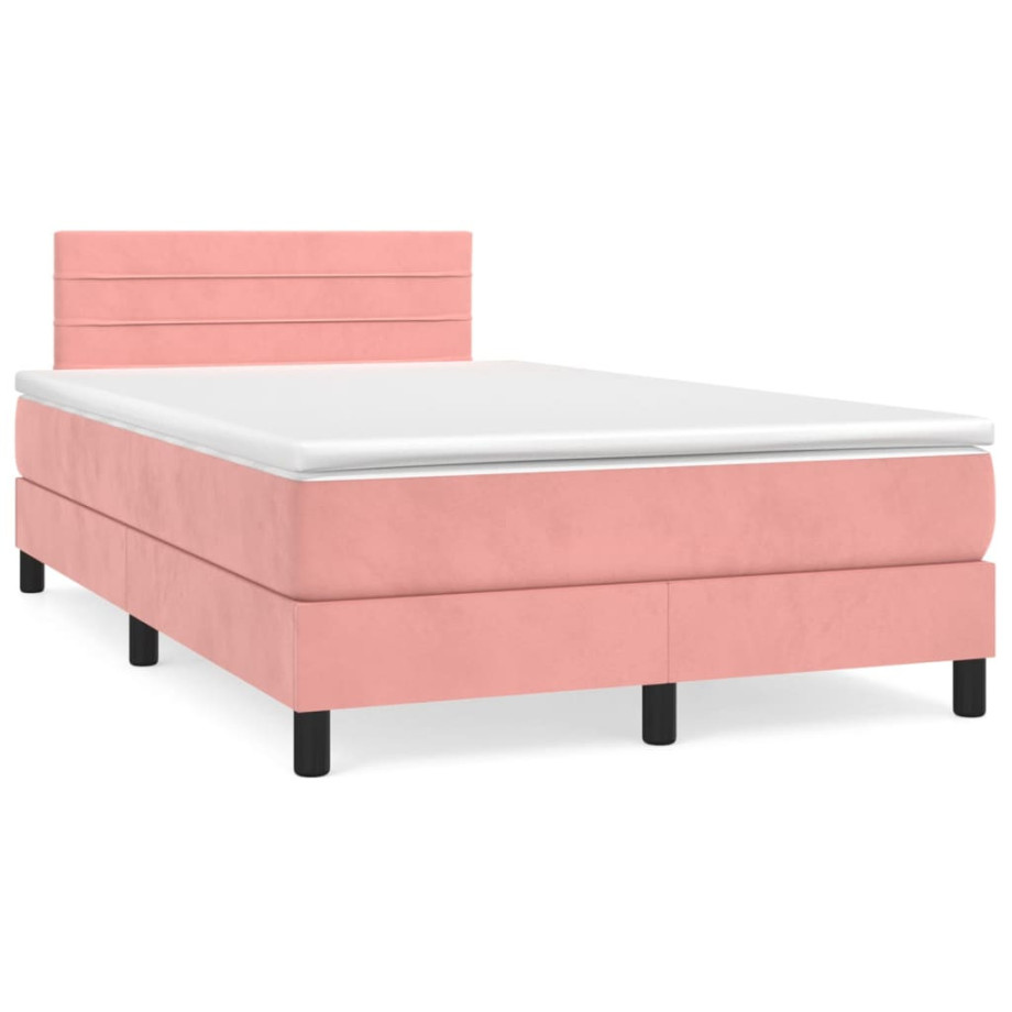 vidaXL Boxspring met matras en LED fluweel roze 120x190 cm afbeelding 1