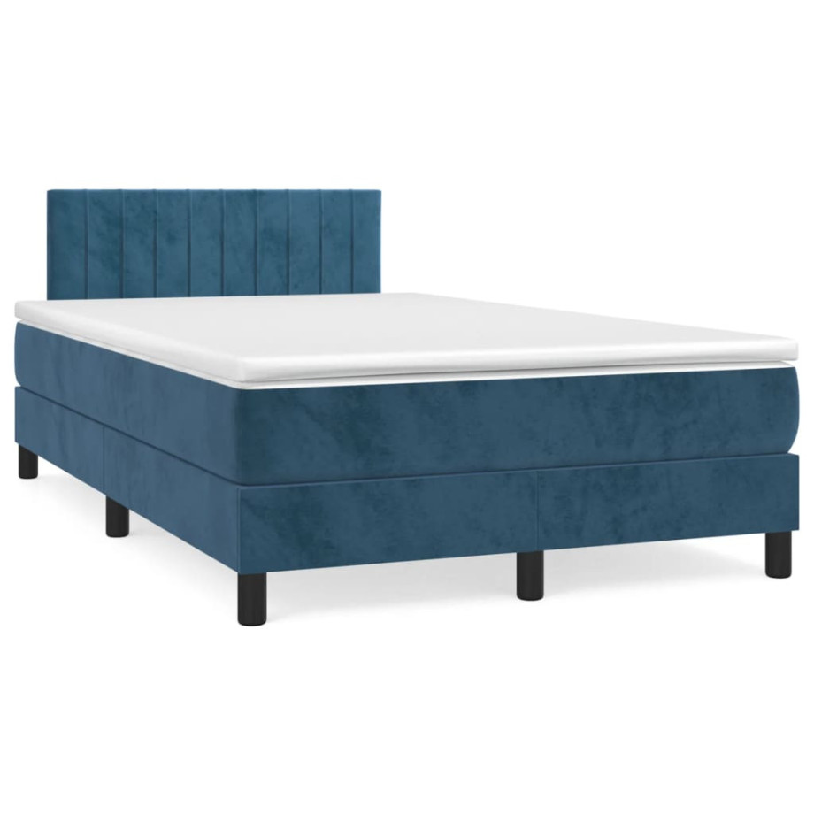 vidaXL Boxspring met matras en LED fluweel donkerblauw 120x190 cm afbeelding 1