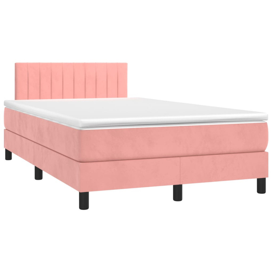 vidaXL Boxspring met matras en LED fluweel roze 120x190 cm afbeelding 1