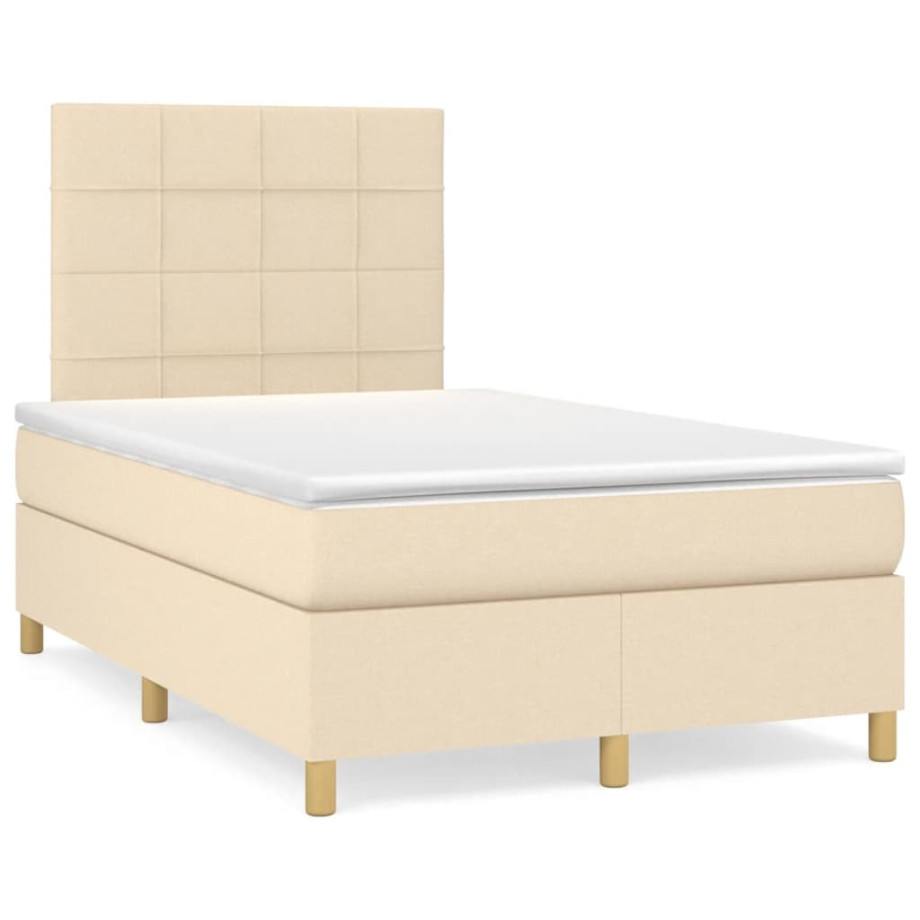 vidaXL Boxspring met matras en LED stof crèmekleurig 120x190 cm afbeelding 1