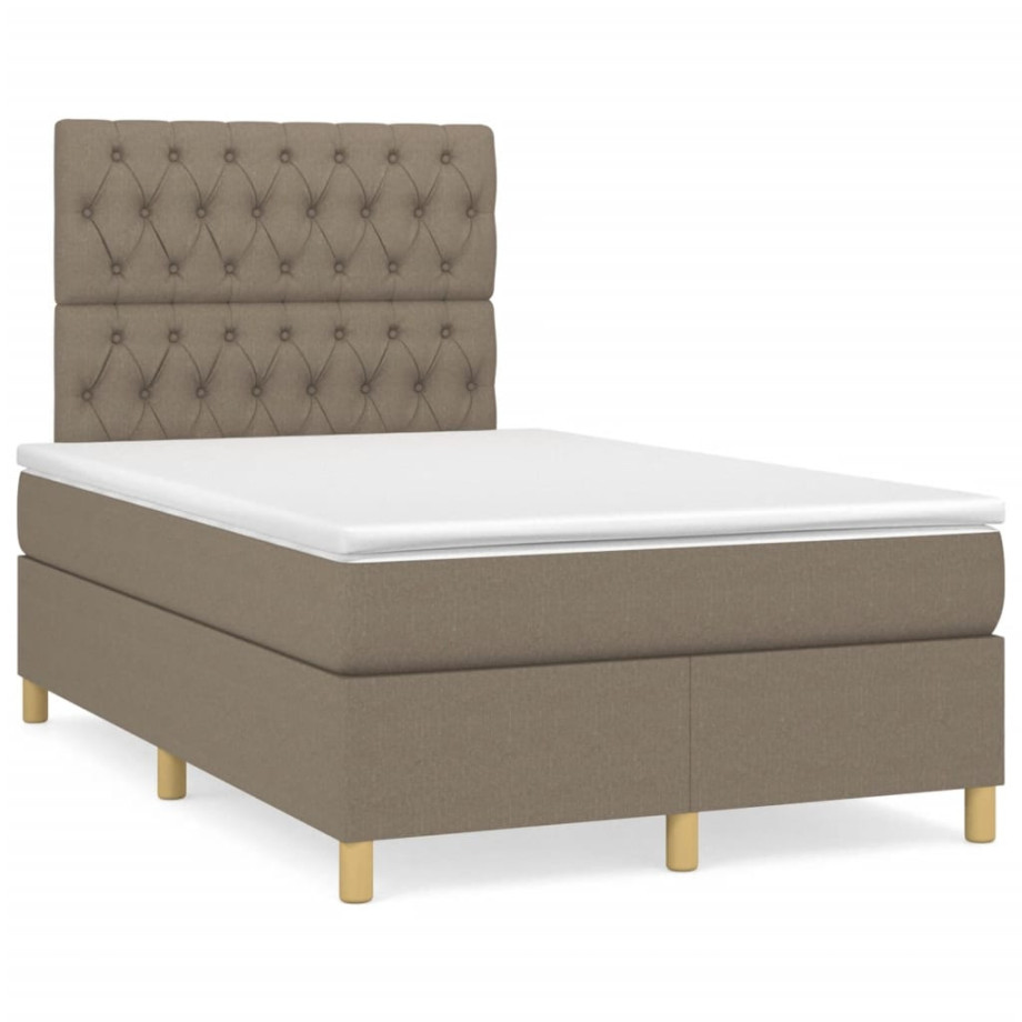 vidaXL Boxspring met matras en LED stof taupe 120x190 cm afbeelding 1