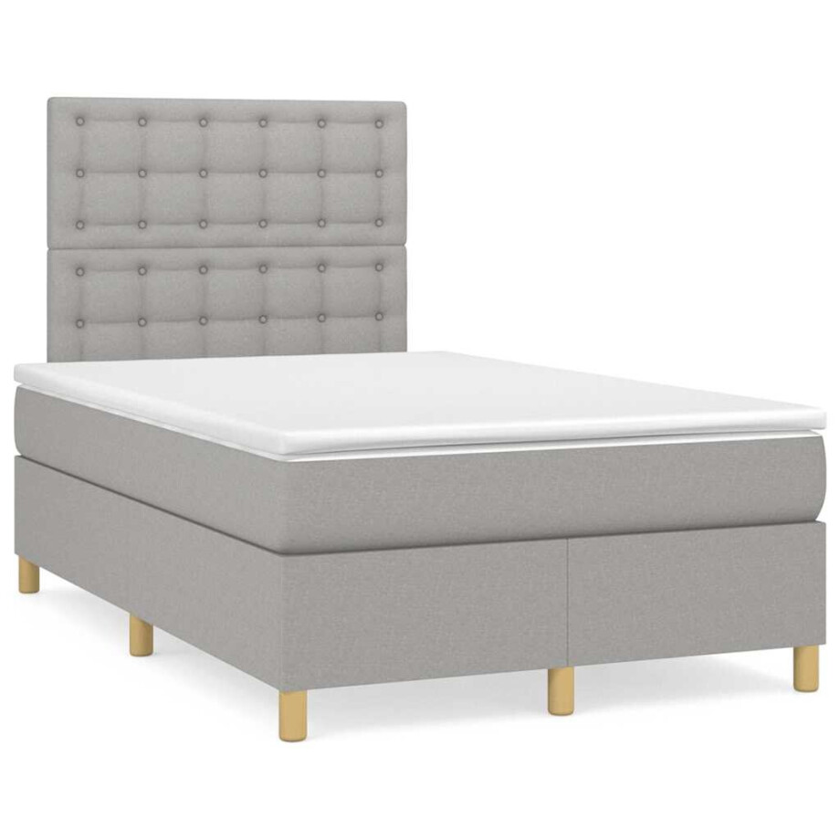 vidaXL Boxspring met matras en LED stof lichtgrijs 120x190 cm afbeelding 1