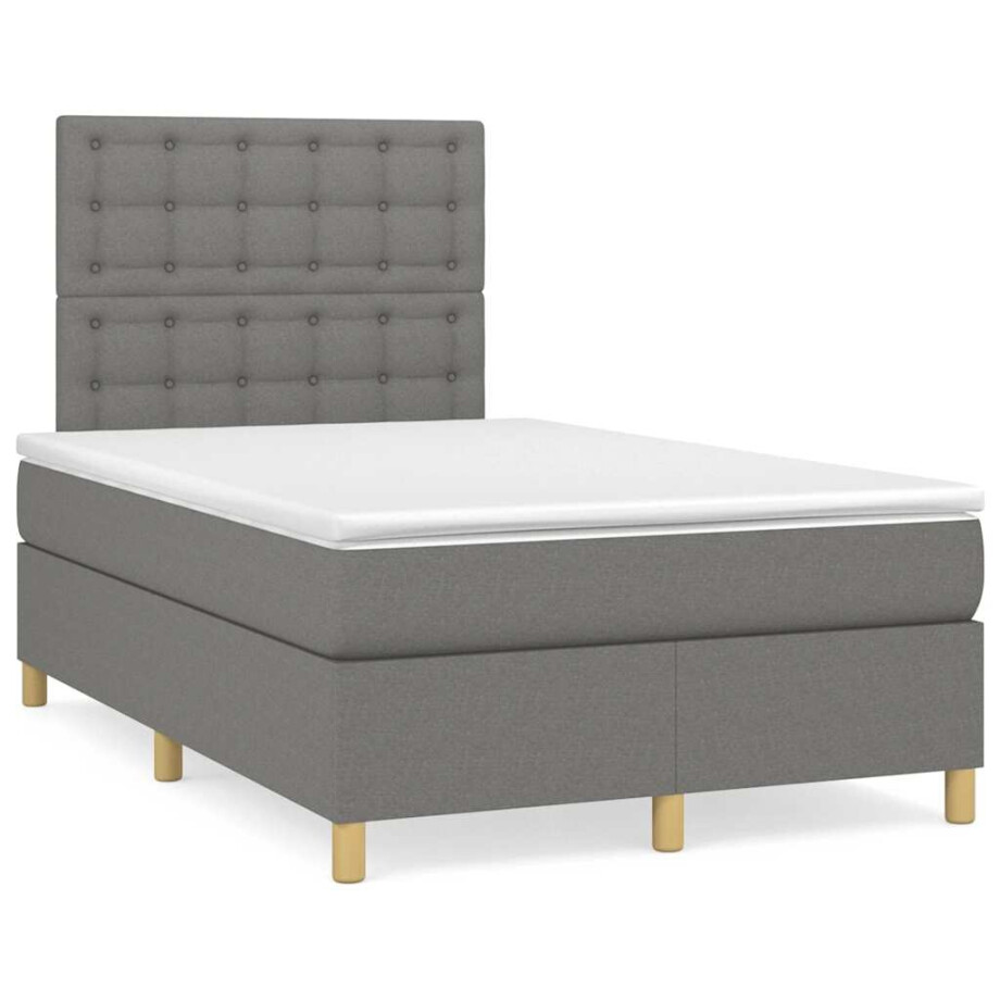 vidaXL Boxspring met matras en LED stof donkergrijs 120x190 cm afbeelding 1