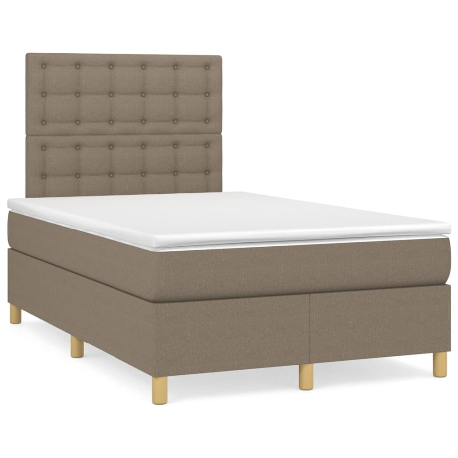 vidaXL Boxspring met matras en LED stof taupe 120x190 cm afbeelding 1