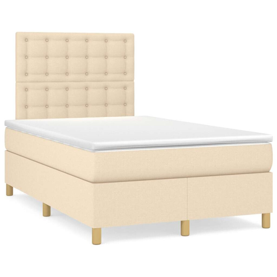vidaXL Boxspring met matras en LED stof crèmekleurig 120x190 cm afbeelding 1