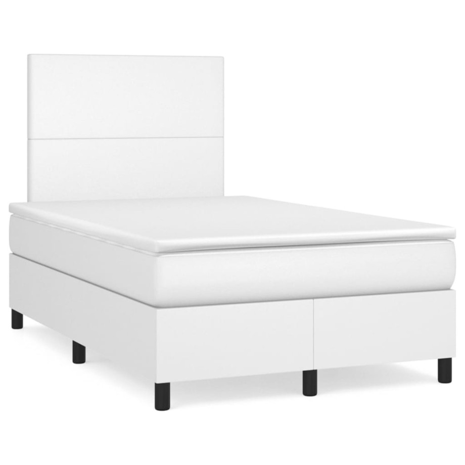 vidaXL Boxspring met matras en LED kunstleer wit 120x190 cm afbeelding 1