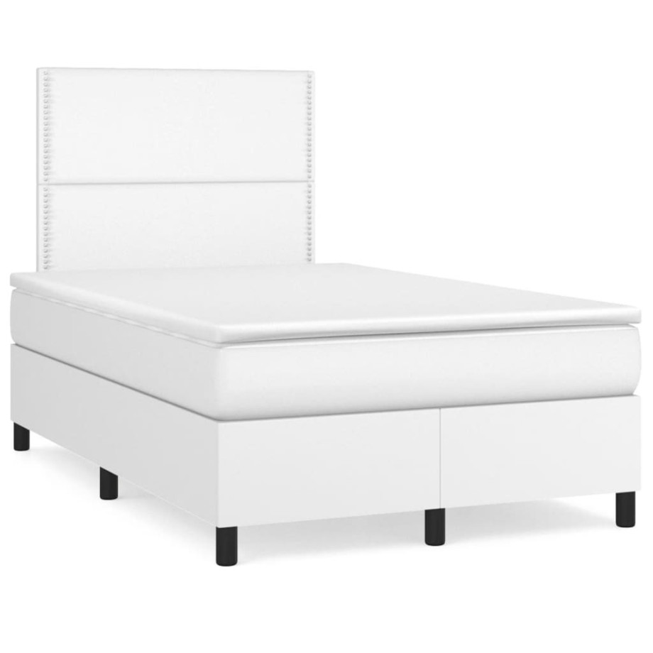 vidaXL Boxspring met matras en LED kunstleer wit 120x190 cm afbeelding 1