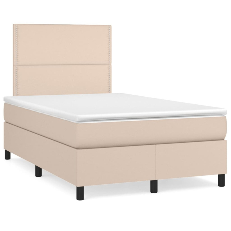 vidaXL Boxspring met matras en LED kunstleer cappuccinokleur 120x190cm afbeelding 1