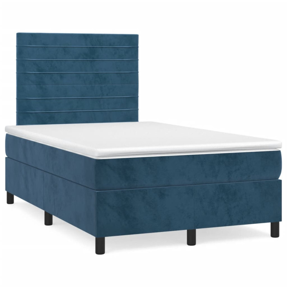 vidaXL Boxspring met matras en LED fluweel donkerblauw 120x190 cm afbeelding 1