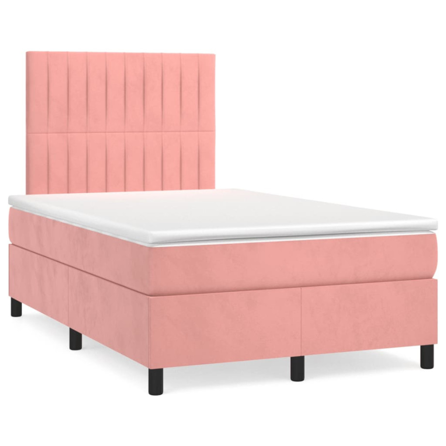 vidaXL Boxspring met matras en LED fluweel roze 120x190 cm afbeelding 1