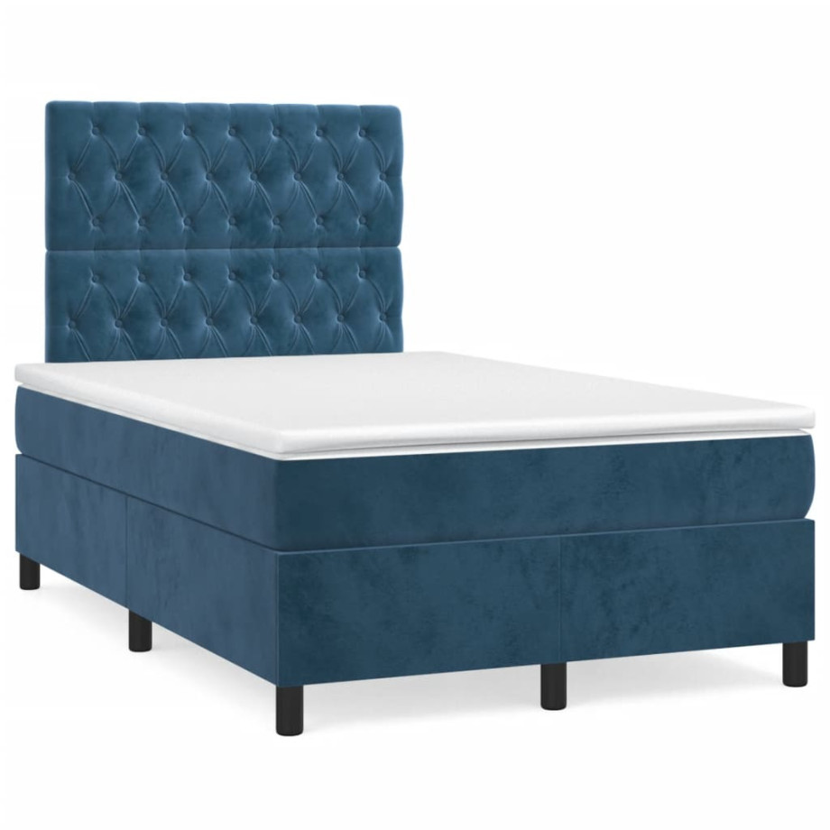 vidaXL Boxspring met matras en LED fluweel donkerblauw 120x190 cm afbeelding 1