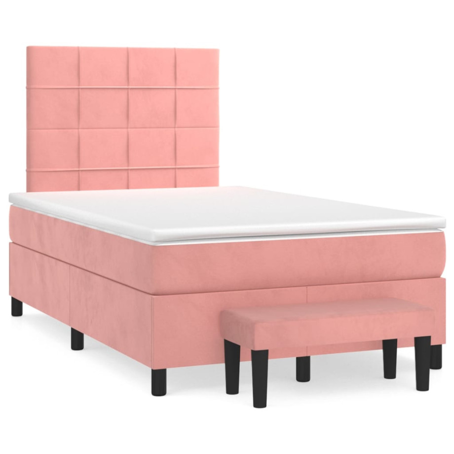 vidaXL Boxspring met matras fluweel roze 120x190 cm afbeelding 1