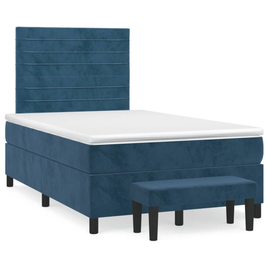 vidaXL Boxspring met matras fluweel donkerblauw 120x190 cm afbeelding 1