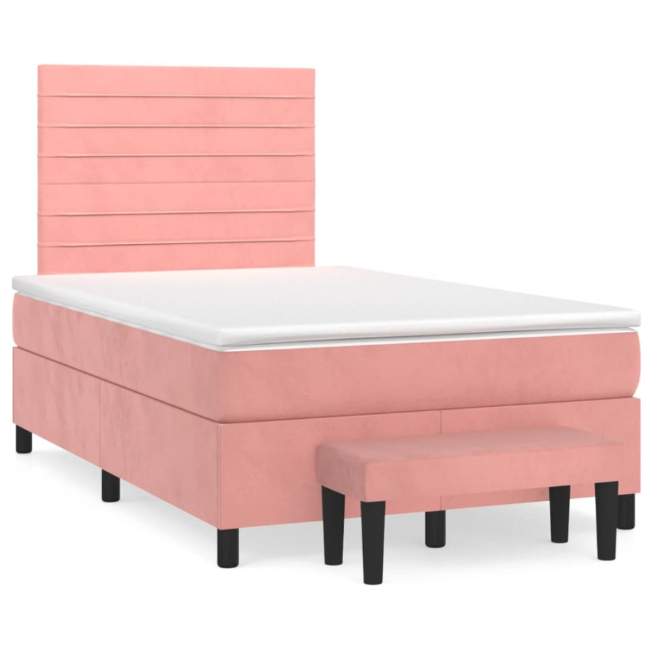 vidaXL Boxspring met matras fluweel roze 120x190 cm afbeelding 1