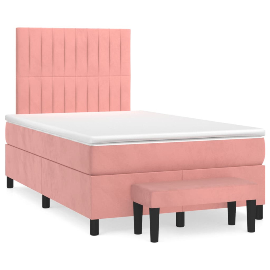 vidaXL Boxspring met matras fluweel roze 120x190 cm afbeelding 1