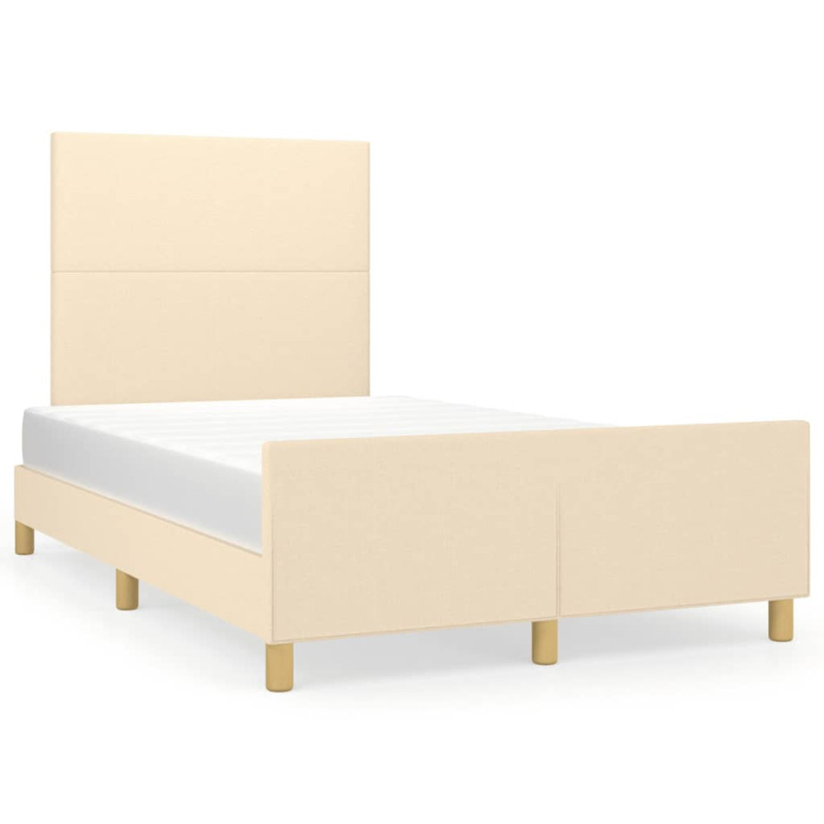 vidaXL Bedframe met hoofdbord stof crèmekleurig 120x190 cm afbeelding 1