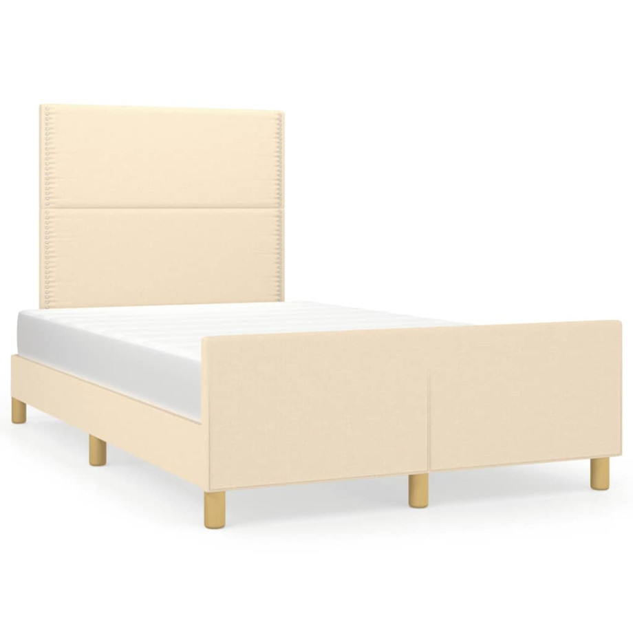 vidaXL Bedframe met hoofdbord stof crèmekleurig 120x190 cm afbeelding 1