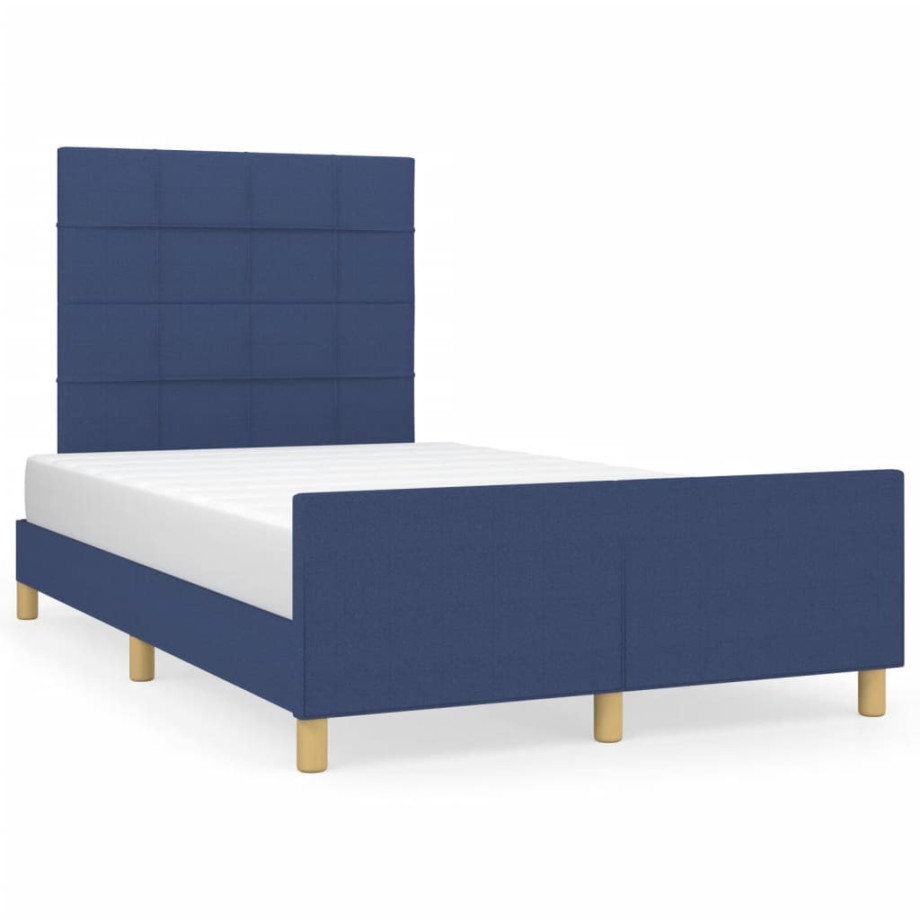 vidaXL Bedframe met hoofdbord stof blauw 120x190 cm afbeelding 1