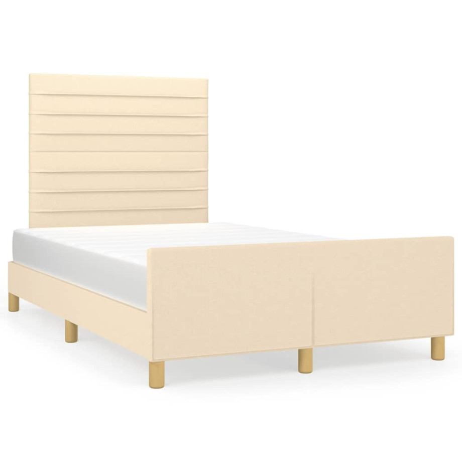 vidaXL Bedframe met hoofdbord stof crèmekleurig 120x190 cm afbeelding 1