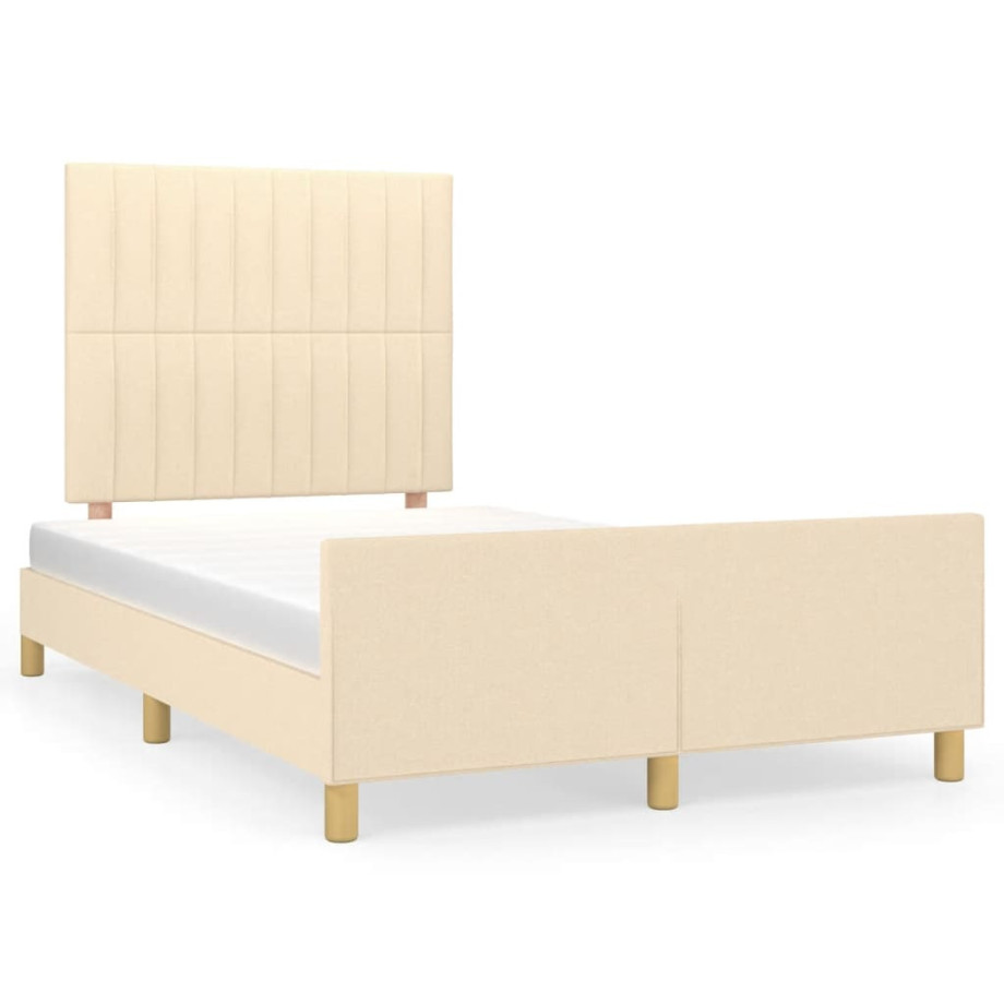 vidaXL Bedframe met hoofdbord stof crèmekleurig 120x190 cm afbeelding 1