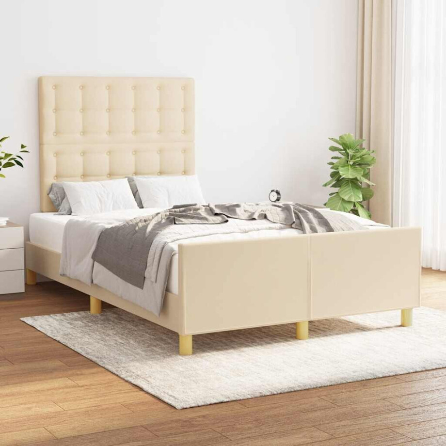 vidaXL Bedframe zonder matras 120x190 cm stof crèmekleurig vidaXL Bedframe zonder matras 120x190 cm stof crèmekleurig afbeelding 1