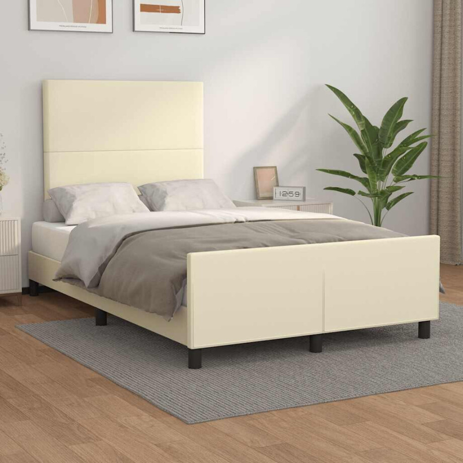 vidaXL Bedframe zonder matras 120x190 cm kunstleer crème afbeelding 1