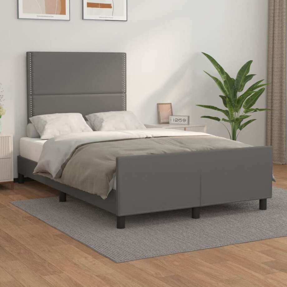 vidaXL Bedframe zonder matras 120x190 cm kunstleer grijs afbeelding 1