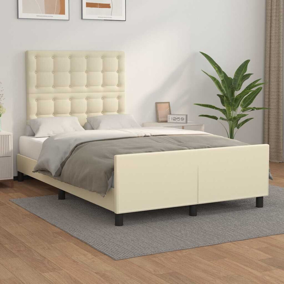 vidaXL Bedframe zonder matras 120x190 cm kunstleer crème afbeelding 1