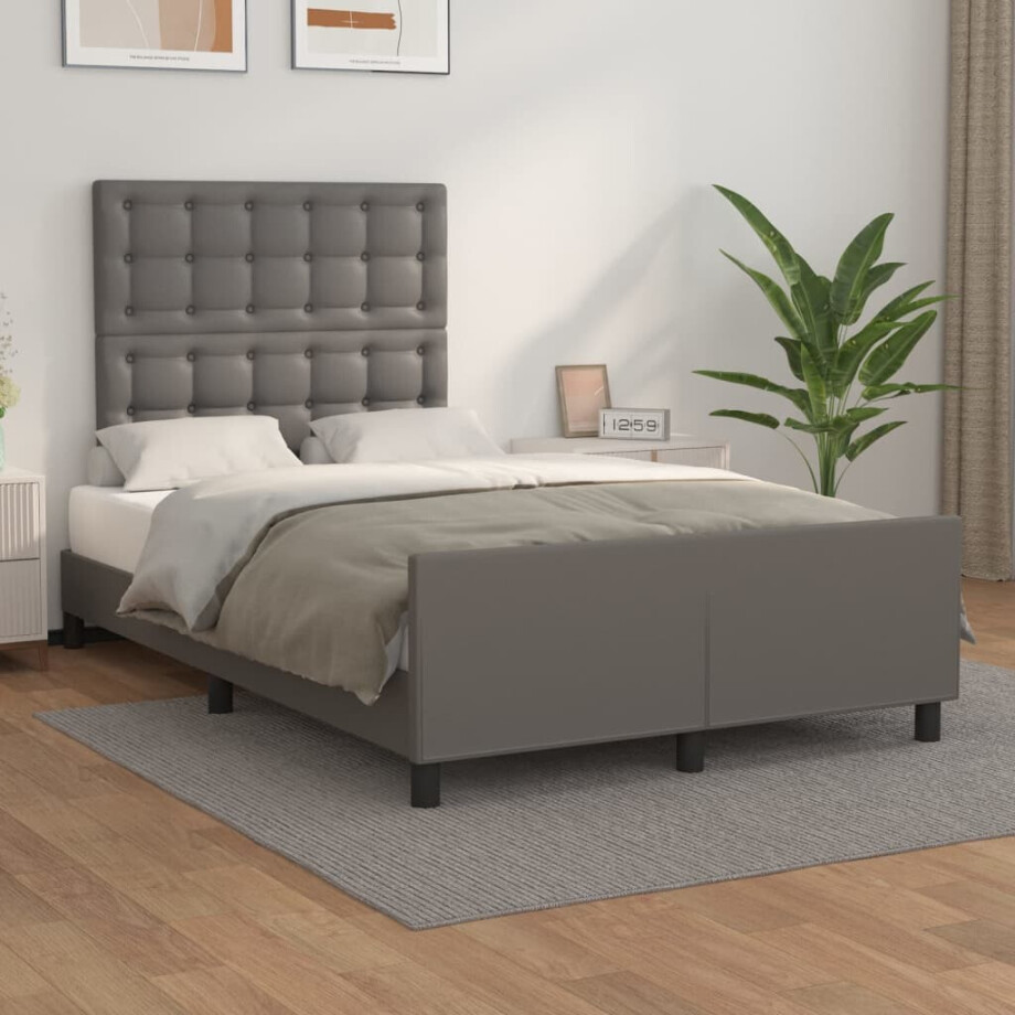 vidaXL Bedframe zonder matras 120x190 cm kunstleer grijs afbeelding 1